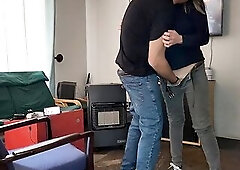 Screwing my neighbors wife standing missionary during the time that this guy's in the washroom