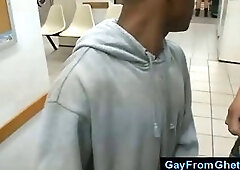 Black ghetto gay sucks white dick in public