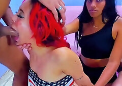 Redhead throat fucked in front of her bffs in cam porn