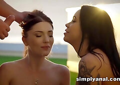 Nilla Black Mia Evans in Lesbian Outdoor Anal Threesome