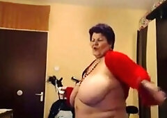 Big-Titted BBW Granny Dances on Webcam