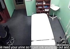 Brunette Hair teen came to doctor in hospital for back pang but doctor got lascivious so this guy licked her twat on exam table then screwed her unfat