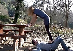 Face and throat  under ballet shoes