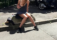 walking and flashing in the streets - sexy girlfriend leolulu