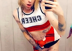 Super-Cute Cheerleader Deep Throats and Kneads her little knob