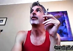 Horny older stud Richard Lennox gets off in the bath while blowing smoke in your face