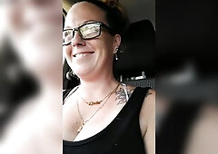 Beauty With Glasses Hikes Up Her Petticoat In Public In Car