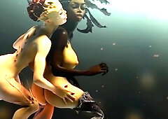 Hot 3D redhead licking a pussy while getting fucked