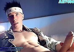 pretty lad with tattoos jerks off his big cock on webcam
