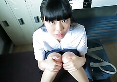 Japanese girl Mei films herself sucking on a candy then slowly lifts her skirt to reveal white cotton panties