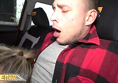 Curvy Krystal Swift flaunts her big natural tits during a fake driving lesson