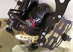 Chick plays around with toys and shows off her latex