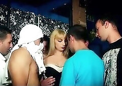 Lustful golden-haired hottie gets group-fucked!