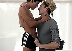 Twink Damien Grey sucking deep his boss Mr Knights big dick