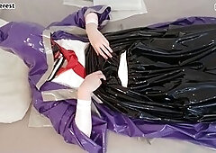 Latex hood, latex rubber, gay dressing gown