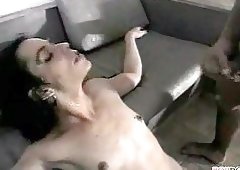 Flat chested Tgirl gets cumshot