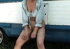 Blonde and her outdoor solo masturbation