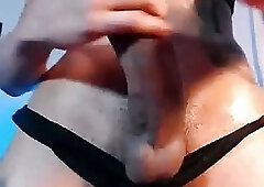 Kinky shemale strokes her shaft until she shoots thick loads