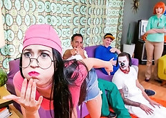 Redhead nurse Lauren Phillips is getting fucked by two big dicks