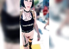 Emo Femboy Walks the Streets In Leather
