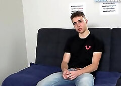 Casting jock strokes his shaft for cumshot in solo action