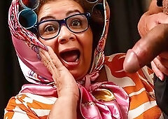 big beautiful woman granny housewife is shocked by his biggest wang but is despairing to feel this monster in her large taut butthole