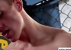 Buff jock wanking off his cock in closeup