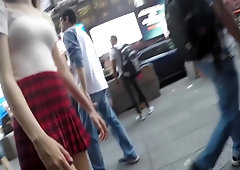 Candid Upskirt Teen Walking in NYC