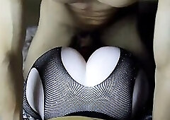 Covered her huge round ass with a fountain of sperm and continued to fuck her anus!