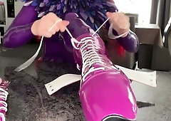 Busty Redhead MILF in a Corset Plays Solo