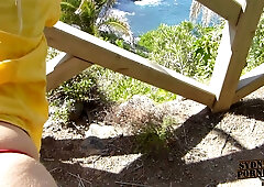 Sydney Simpson flaunts her big British booty on a coastal balcony before getting filled inside