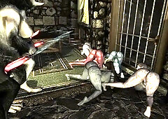 Werewolf cum shower for futas