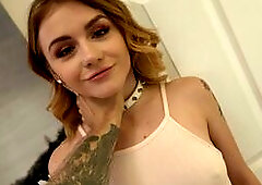 Hot, tight-bodied Rosalyn Sphinx visits director Bryan Gozzling for a raunchy fling. The 18-year-old cutie flaunts her perky tits in a tight dress, re