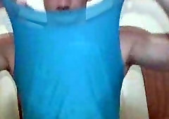 Hot jock flex his muscles while jacking his dong