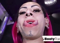 Large lalin girl ass trans stripper blowing stud in the club in advance of bareback sex