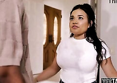 Large melons curvy Latin chick teen widens corpulent butt for coarse sex with her sly excited neighbour