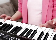 Enticing gal tries to create music jointly with her tattooed boyfriend. That Babe is playing on piano whilst stud is accompanying her using a guitar. 