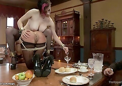 Slaves fucked on dinning table