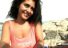 Tanned brunette stunner receives the massage