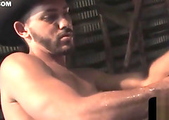 Smouldering gay cowboy fists lubed up ass