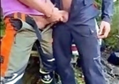 Farmer and Monster Cock Lad use cruising Worker Whore each their turn on Country Trail
