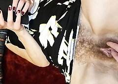 I play with her pink hirsute cunt