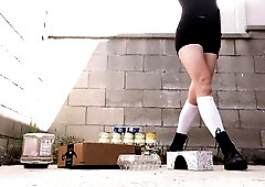 Crushing Trash in Combat Boots and Knee High Socks