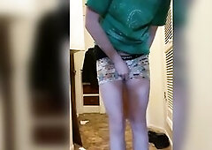 Pissing myself as I expect for the baths. Despairing to pee. Vocal.