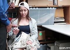 Brunette shoplifter Hayden Hennessy gets punished by Tommy Gunn