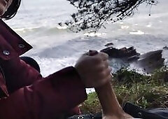 Public Blowjob with a View: Amateur Couple Almost Caught!