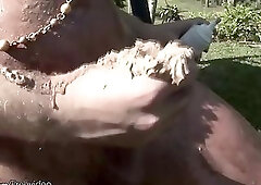 Big boobed shemale is jerking off until messy cumshot