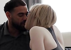 TS Ella kissed and gently grabs the cock of her ex-stepdad Ricky