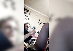 Lying on my couch in a brassiere and miniskirt. Have a precious gusher close to the end.