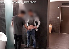 Nearly caught... 2 gay-for-pay dudes fellating each other in the bar rest room